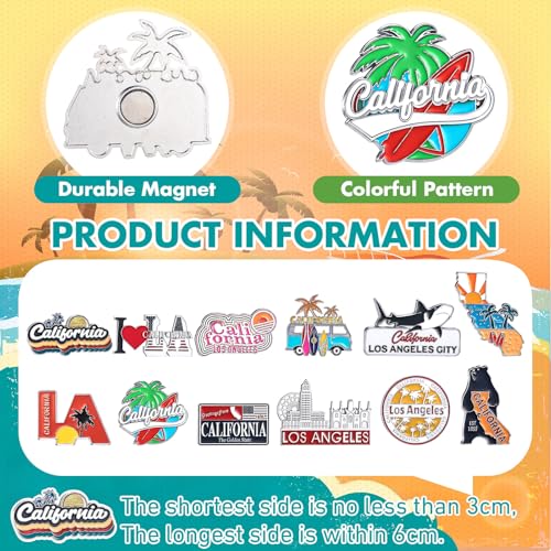 Konohan 12 Pcs California Magnets for Refrigerator Metal Fridge Magnet Magnetic California Souvenirs Gifts USA State Magnetic Los Angeles City Refrigerator Stickers, USA Flag, Coconut Tree - Image 2