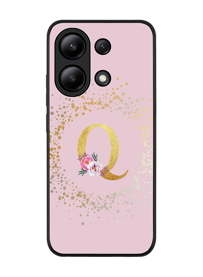 Stylizedd Rugged Black edge case for Xiaomi Redmi Note 13 4G, Slim fit Cover Custom Monogram Initial Letter Floral Pattern Alphabet - Q  (Pink ) - Image 1