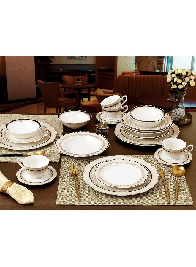 24 Piece Dinnerware Set Bone China Service for 4 by Lorren Home Trends Gold
