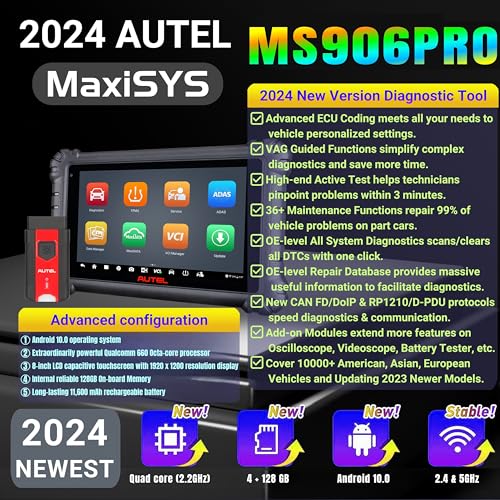AUTEL MaxiSYS MS906 PRO OBD2 scan Tool, with Features Such as All System Diagnosis, ECU Coding, 36+ Services, bi-Directional Control, and Support for ADAS, 2024 Upgrade of The MK808 MK900 BT MS906 S - Image 2