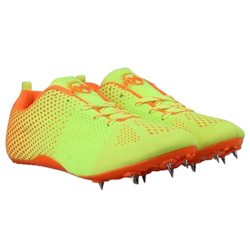 RXN Fly Running Sprinting Track & Field Spikes Shoes for Men & Women (F.Green/Orange, UK Footwear Size System, Adult, Men, Numeric, Medium, 4) - Image 1