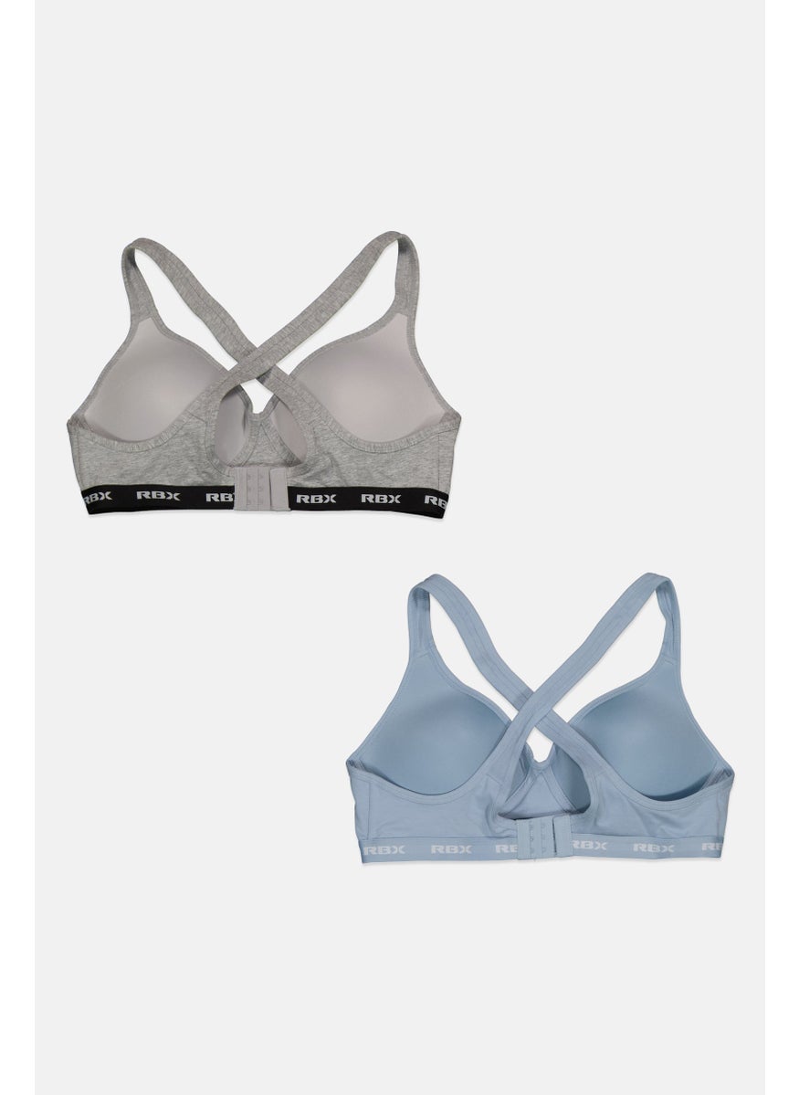 RBX Women 2 Pack Padded Brand Logo Wireless Comfort Bra, Blue  - Image 2