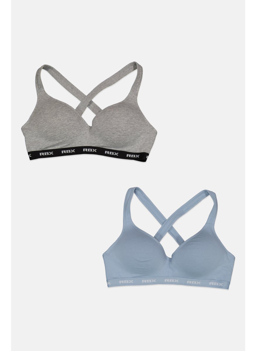 RBX Women 2 Pack Padded Brand Logo Wireless Comfort Bra, Blue  - Image 1