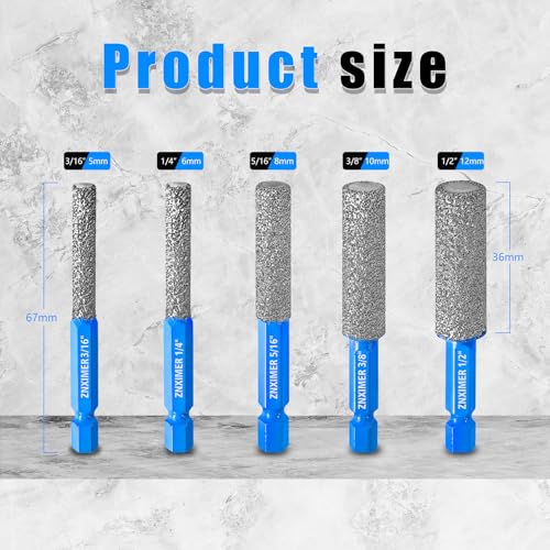 ZNXIMER Diamond Drill Bits Set for Ceramic, Porcelain, Glass, Marble, Tile, Granite, Stone and More - Tile Drill Bits for Efficient, Precise Drilling and Milling - Image 2