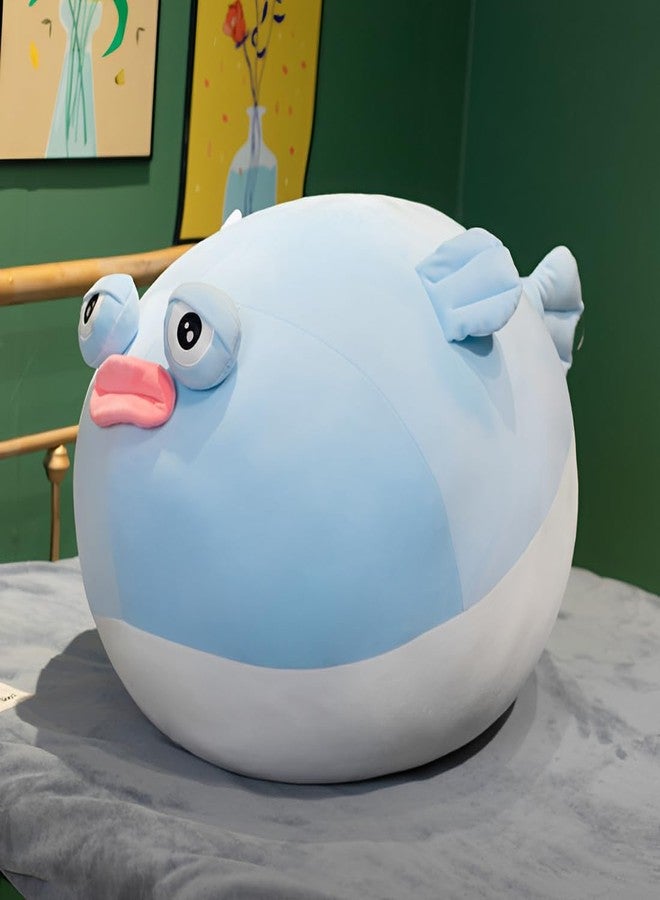 OPHRBU Puffer Fish Plush Pillow，12inch Simulation Pufferfish Plush Toy，Birthday Holiday Christmas for Girls Boys Adults (Blue) - Image 1