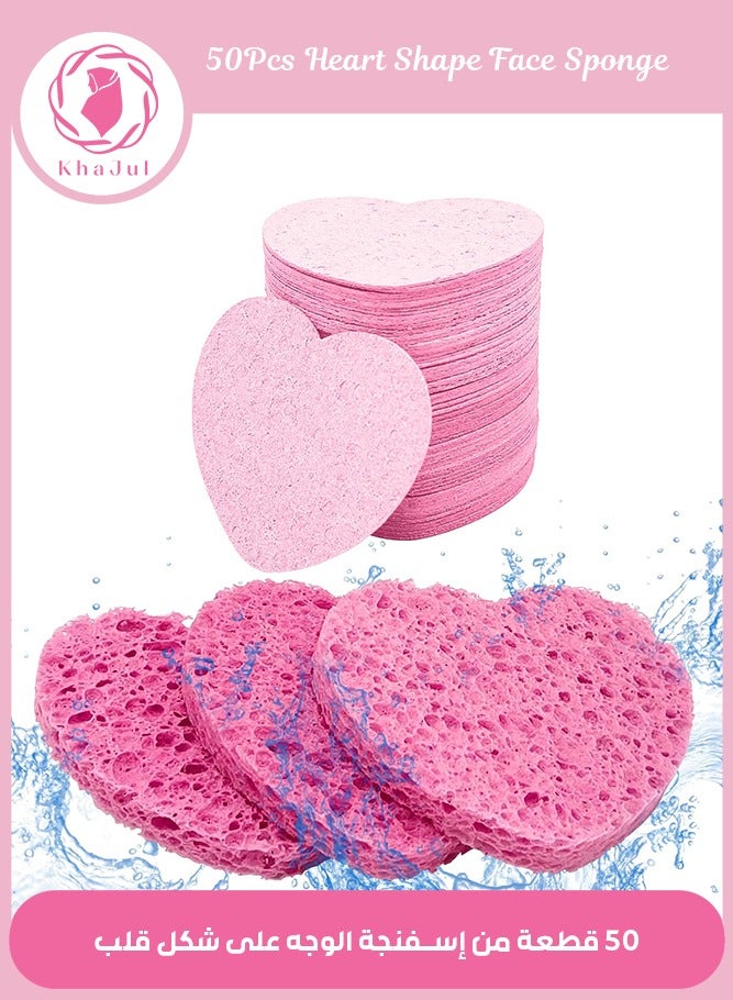 Generic 50 Count Compressed Facial Sponges with a Portable Storage Case,Natural Cellulose Spa Heart Shape Face Sponge for Daily Deep Cleansing Exfoliating and Makeup Removal (Pink)  - Image 1