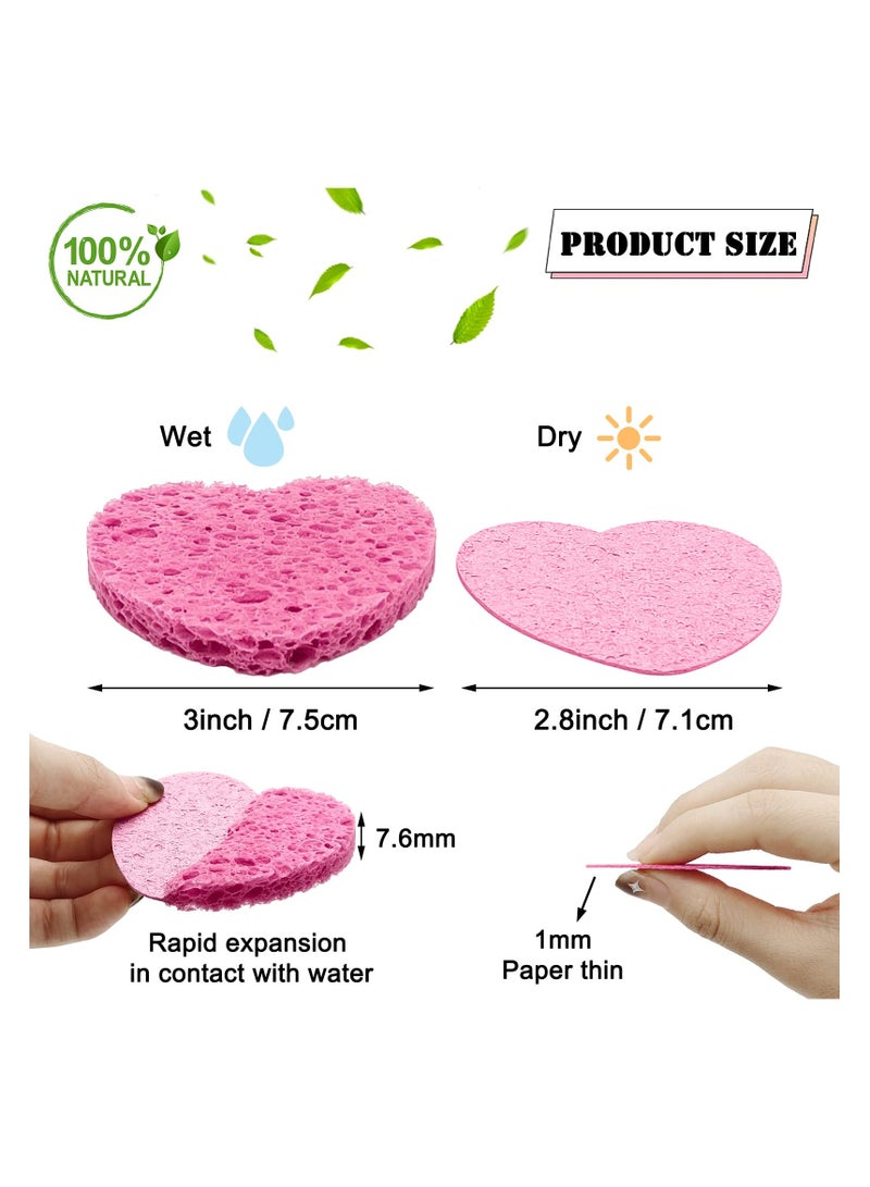 Generic 50 Count Compressed Facial Sponges with a Portable Storage Case,Natural Cellulose Spa Heart Shape Face Sponge for Daily Deep Cleansing Exfoliating and Makeup Removal (Pink)  - Image 2