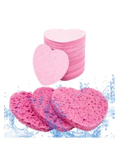 KHAJUL 50 Count Compressed Facial Sponges with a Portable Storage Case,Natural Cellulose Spa Heart Shape Face Sponge for Daily Deep Cleansing Exfoliating and Makeup Removal (Pink)  - Image 1