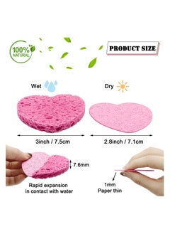 KHAJUL 50 Count Compressed Facial Sponges with a Portable Storage Case,Natural Cellulose Spa Heart Shape Face Sponge for Daily Deep Cleansing Exfoliating and Makeup Removal (Pink)  - Image 2