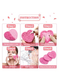 KHAJUL 50 Count Compressed Facial Sponges with a Portable Storage Case,Natural Cellulose Spa Heart Shape Face Sponge for Daily Deep Cleansing Exfoliating and Makeup Removal (Pink)  - Image 3