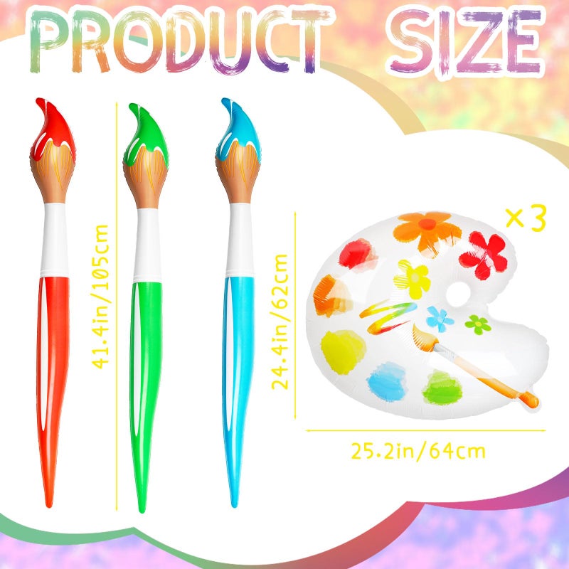 Denylo pro 6 Pcs Inflatable Large Paint Brush Balloons with Color Palette Balloon Set Paint Brush Balloons Decor for Back to School Party Photo Prop Classroom Office Supplies - Image 2