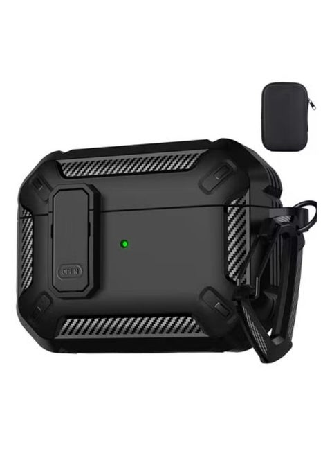 AirPods Pro 2nd Generation Case Cover 2022, AirPods Pro 2 Protective Case with Lock Gen 2 Military Hard Rugged Shockproof Cover with Keychain Compatible with Apple Airpods Pro 2, Black