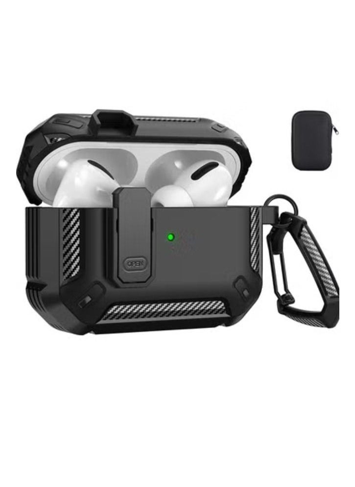 AirPods Pro 2nd Generation Case Cover 2022, AirPods Pro 2 Protective Case with Lock Gen 2 Military Hard Rugged Shockproof Cover with Keychain Compatible with Apple Airpods Pro 2, Black
