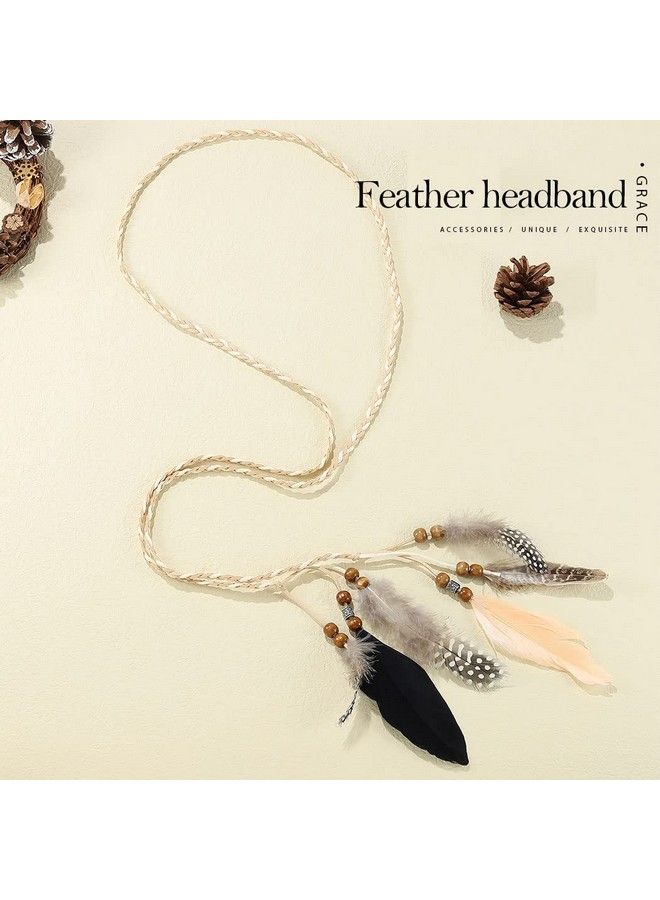 GORTIN Boho Feather Headband Brown Indian Peacock Feather Headbands Gypsy Hippie Headband Headwear Festival Party Headpiece For Women (Type B) - Image 3