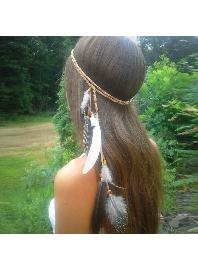 GORTIN Boho Feather Headband Brown Indian Peacock Feather Headbands Gypsy Hippie Headband Headwear Festival Party Headpiece For Women (Type B) - Image 2
