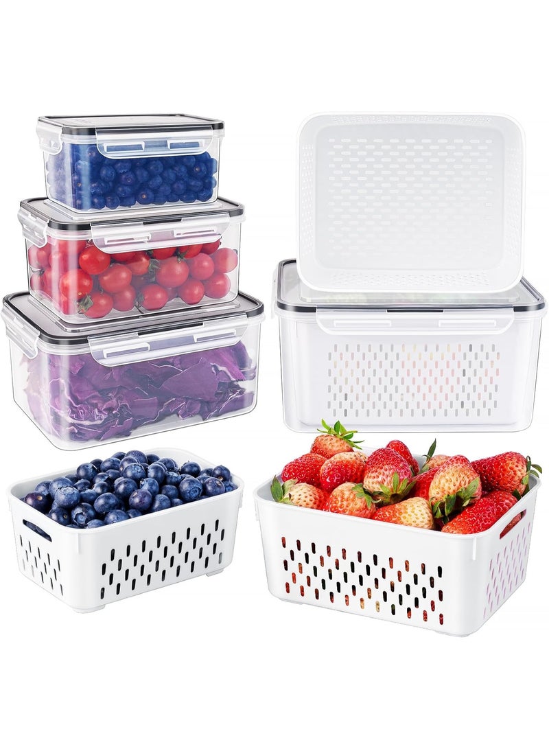 Bukela 4 PCS Fruit Storage Containers for Fridge with Removable Colander, Airtight Food Storage Container, Dishwasher Safe Produce Saver Container for Refrigerator, Keep Berry Fruit Vegetable Fresh Longer - Image 1