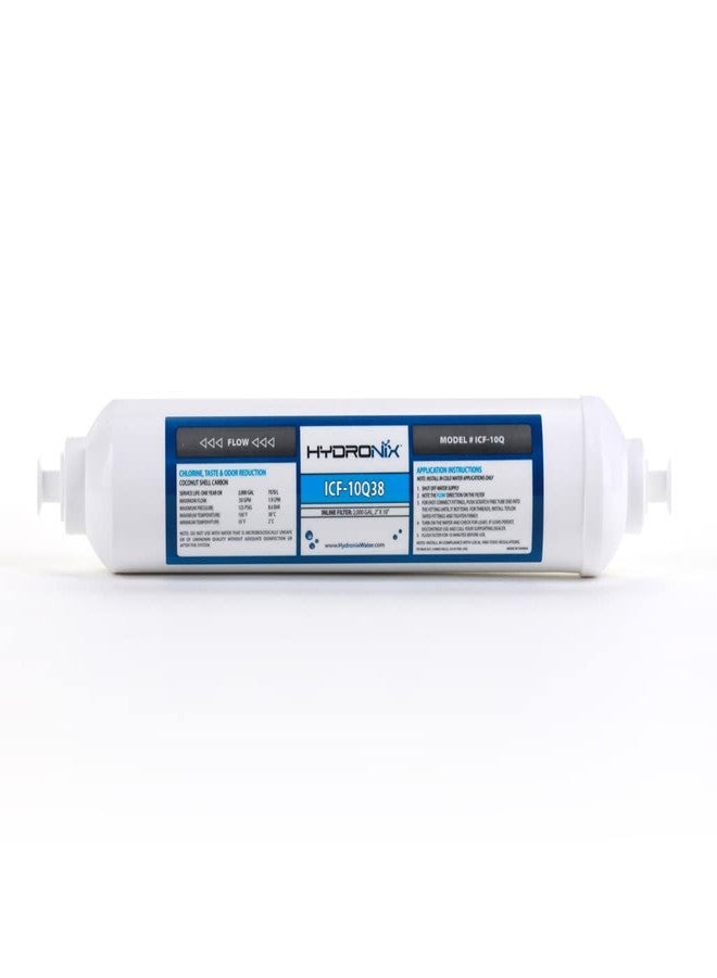 Hydronix ICF-10Q38 Inline Reverse Osmosis Post, Fridge & Ice Coconut GAC Water Filter 2000 Gal, 3/8" Quick Connect