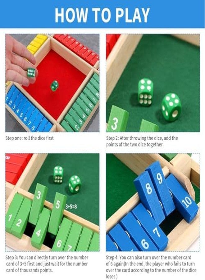 Zelvo 8 Dice Shut The Box Game | Classic 4-Sided Wooden Board Game for 2-4 Players | Educational Tabletop Toy for Learning Numbers, Math Skills & Family Fun Pub Game - Image 2