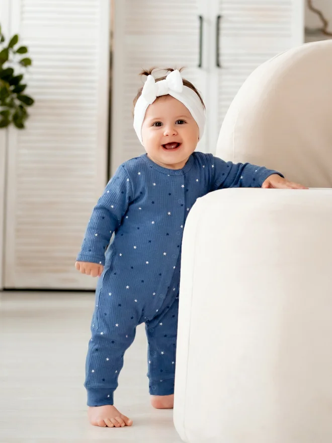 بابيز_بيسك Babies Basic Premium Ribbed Cotton Sleepsuit Romper with Cap and Bib