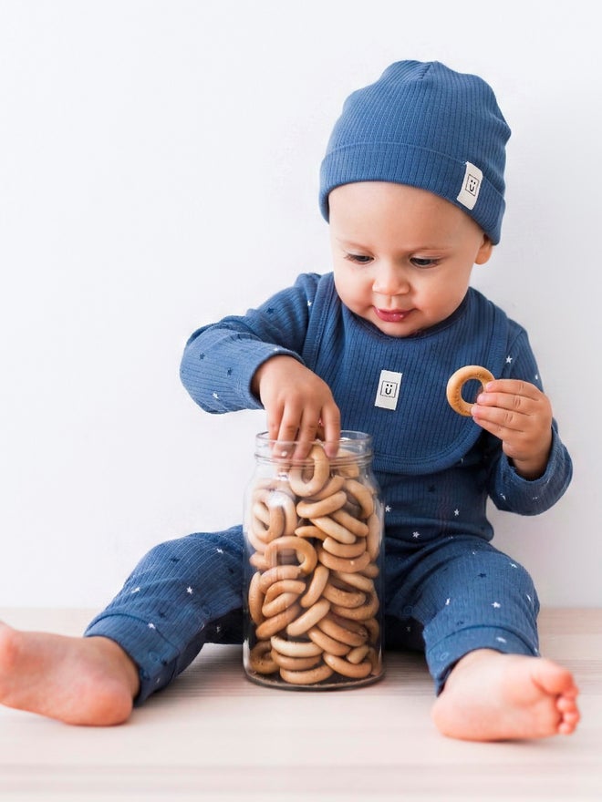 Babies Basic Premium Ribbed Cotton Sleepsuit Romper with Cap and Bib - Image 3