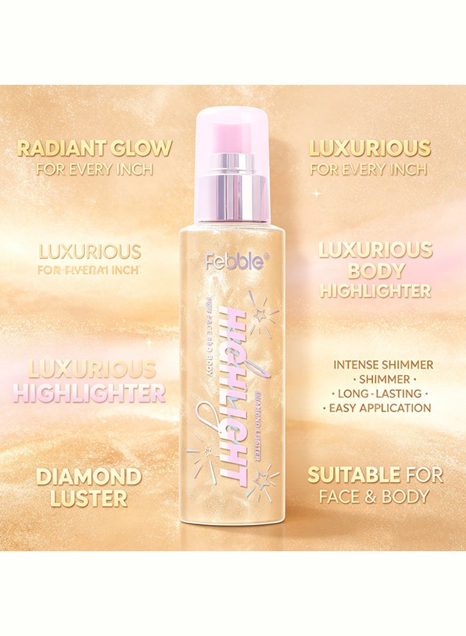 Febble Highlight Shimmer Spray for Face and Body, Diamond Luster Glitter Mist, Long-Lasting Transfer-Resistant, Create Radiant Glow for All Occasions #03 - Image 3
