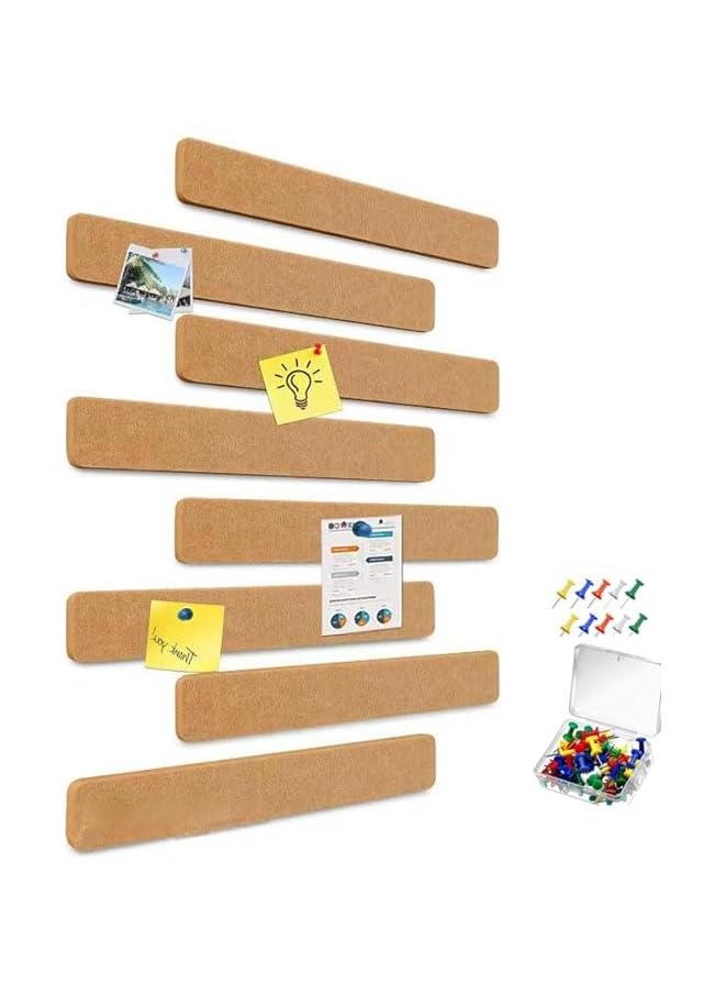 HOOKOR 8 Pack Felt Pin Board Bar Bulletin Board, Self-Adhesive Bulletin Board Bar Strips, Cork Boards for Walls with 24 Pushpins, For Paste Notes, Photos, Bedrooms Offices Home Decoration (Khaki)  - Image 1