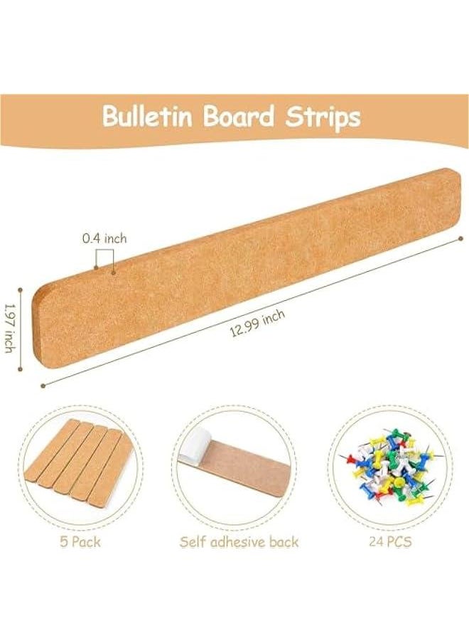 HOOKOR 8 Pack Felt Pin Board Bar Bulletin Board, Self-Adhesive Bulletin Board Bar Strips, Cork Boards for Walls with 24 Pushpins, For Paste Notes, Photos, Bedrooms Offices Home Decoration (Khaki)  - Image 2
