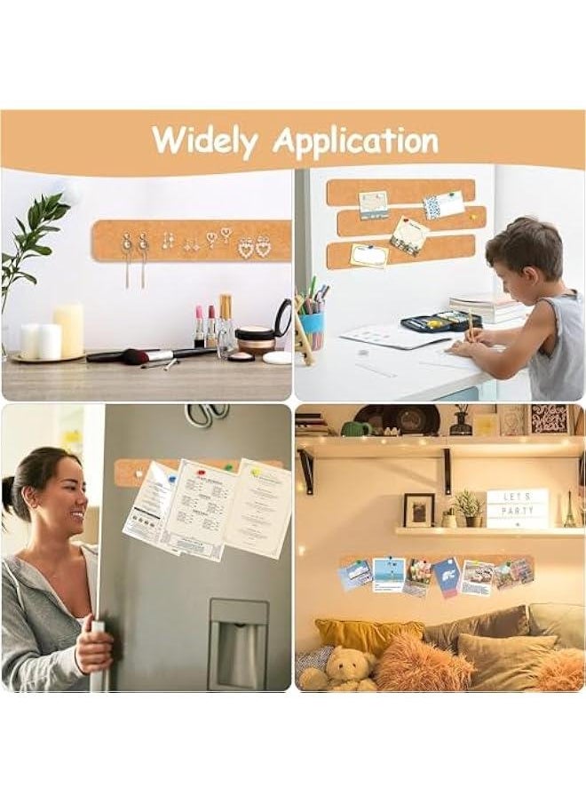 HOOKOR 8 Pack Felt Pin Board Bar Bulletin Board, Self-Adhesive Bulletin Board Bar Strips, Cork Boards for Walls with 24 Pushpins, For Paste Notes, Photos, Bedrooms Offices Home Decoration (Khaki)  - Image 3