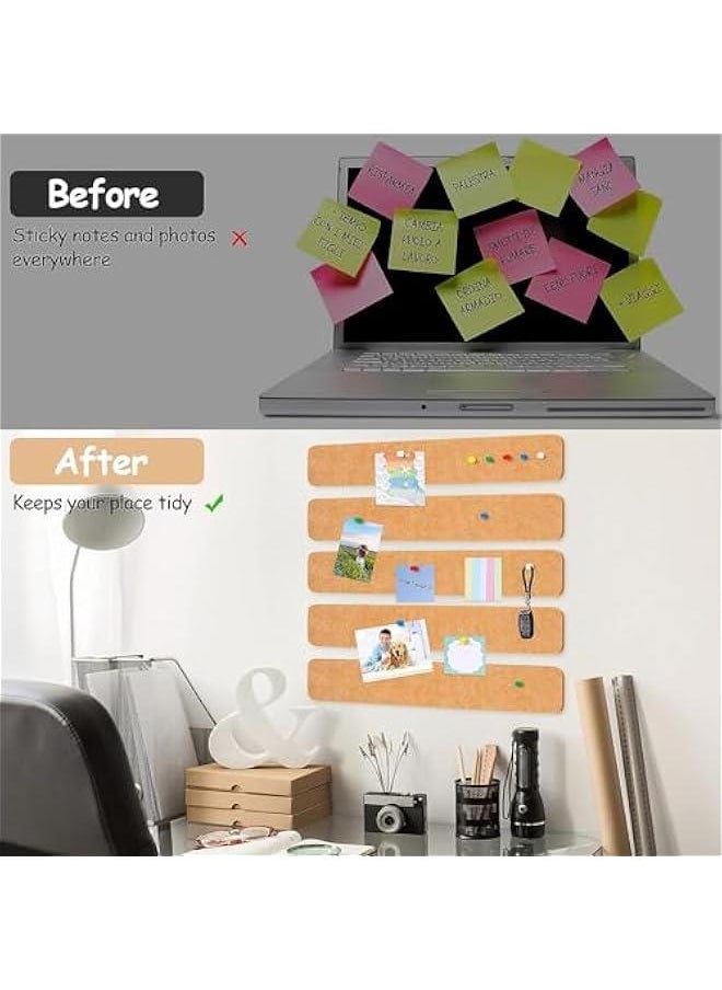 HOOKOR 8 Pack Felt Pin Board Bar Bulletin Board, Self-Adhesive Bulletin Board Bar Strips, Cork Boards for Walls with 24 Pushpins, For Paste Notes, Photos, Bedrooms Offices Home Decoration (Khaki)  - Image 4