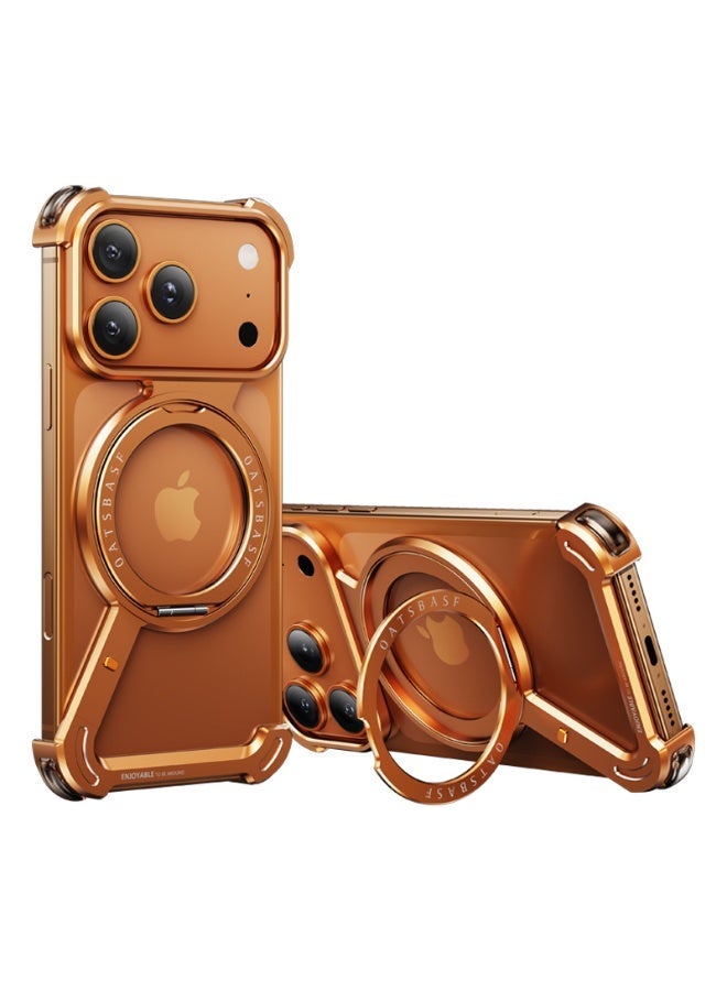 general Suitable for iPhone 17ProMax/17Pro rotating magnetic bracket borderless mobile phone case metal hollow mobile phone protective case