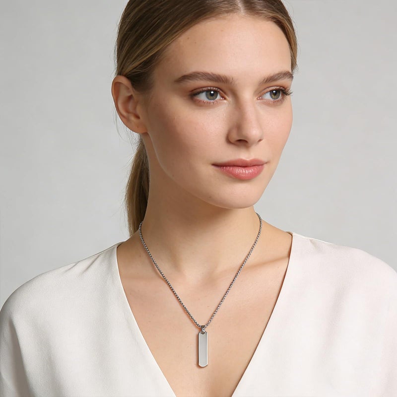 HZMAN Silver Bar Pendant Necklace for Men High Polished Simple Cool Stainless Steel Vertical Cuboid Bar Necklace Jewelry Gift - Image 3