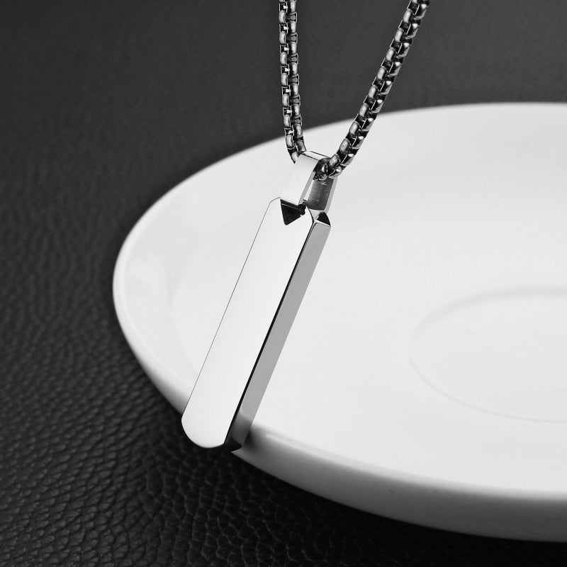 HZMAN Silver Bar Pendant Necklace for Men High Polished Simple Cool Stainless Steel Vertical Cuboid Bar Necklace Jewelry Gift - Image 4