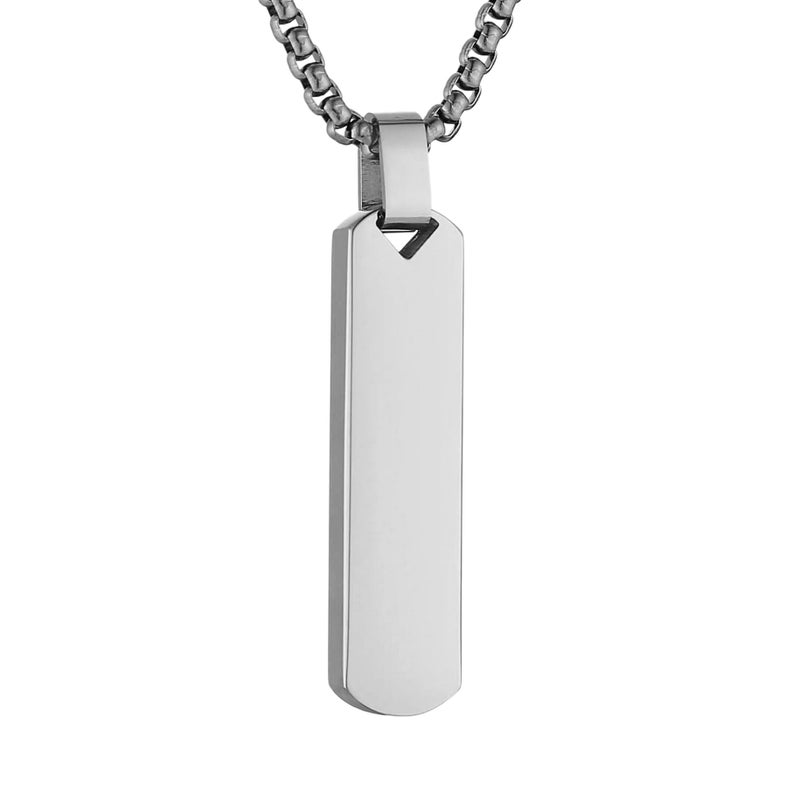 HZMAN Silver Bar Pendant Necklace for Men High Polished Simple Cool Stainless Steel Vertical Cuboid Bar Necklace Jewelry Gift - Image 1