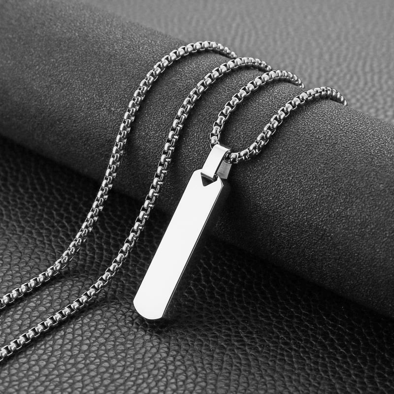 HZMAN Silver Bar Pendant Necklace for Men High Polished Simple Cool Stainless Steel Vertical Cuboid Bar Necklace Jewelry Gift - Image 5