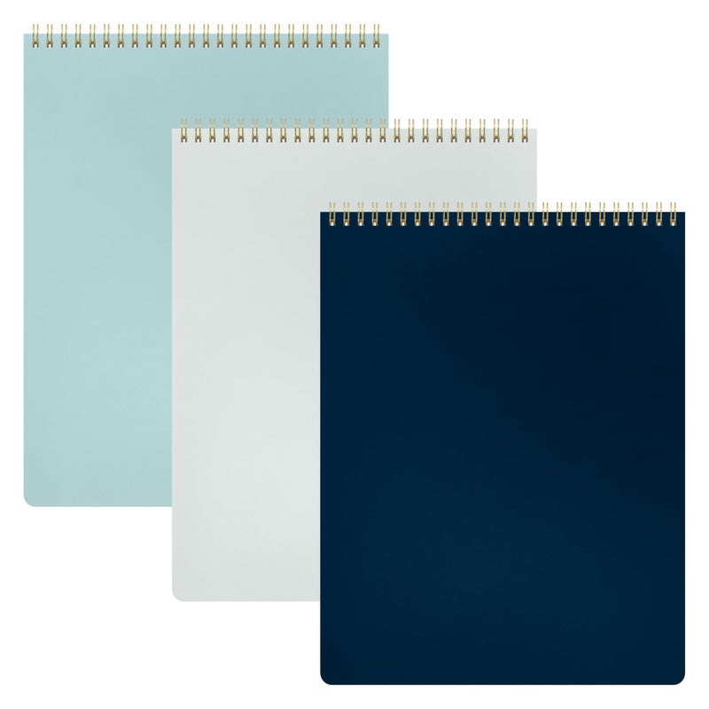 PAPERAGE Top Bound Spiral Notebook, 3 Pack, Lined Notepad, (Light Grey/Navy/Sage Green), 70 Sheets (140 Pages) Per Notebook, Wide/Legal Ruled, 8.5 inches x 11 inches - Image 1