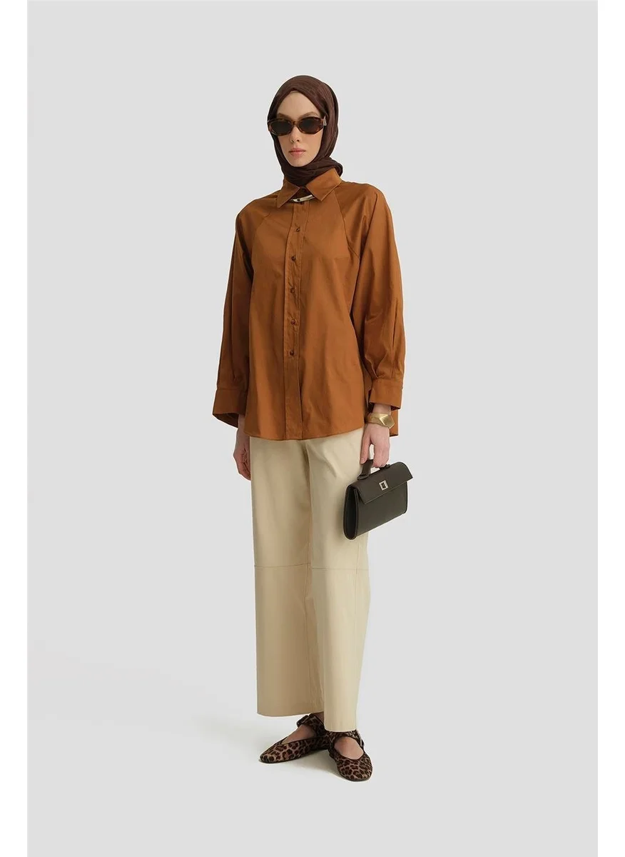 ARMINE Cup Detailed Cotton Shirt 25Y3722 Tan