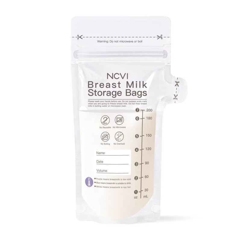NCVI Breastmilk Storage Bags, 180 Count Milk Storage Bags for Breastfeeding, 7oz Breast Milk Storage Bags with Temp-Sensing, Doubled-Sealed, Hygienically, Self Standing, Easy Pour Spout, BPA Free - Image 1