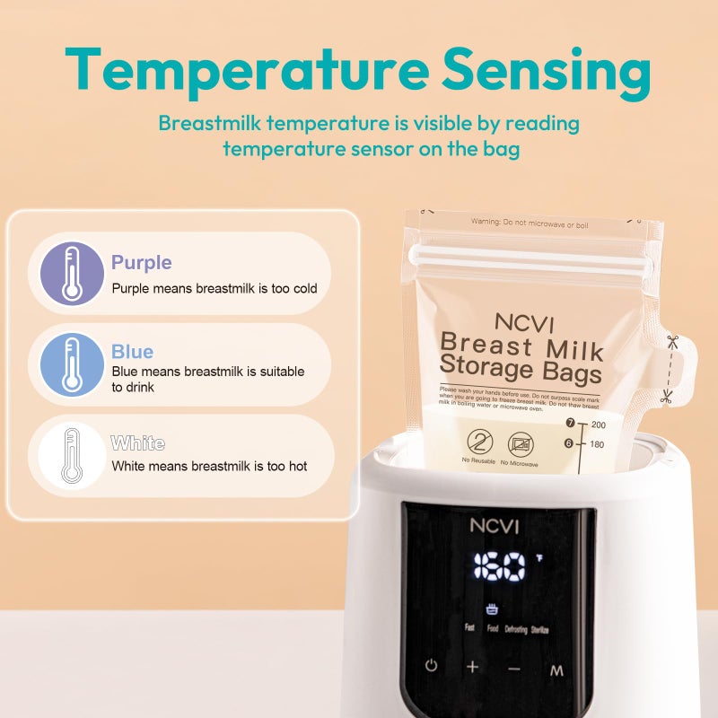 NCVI Breastmilk Storage Bags, 180 Count Milk Storage Bags for Breastfeeding, 7oz Breast Milk Storage Bags with Temp-Sensing, Doubled-Sealed, Hygienically, Self Standing, Easy Pour Spout, BPA Free - Image 2