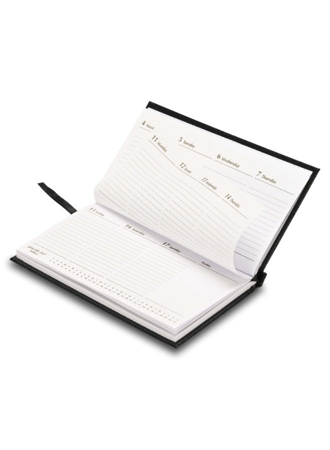 FIS 2027 Slim Diary, Slim Size 170x90mm, Hard Cover Vinyl Materials, 1 Week at a Glance, Landscape Format, 60gsm White Paper, Black Cover - FSDI51E27BK - Image 4