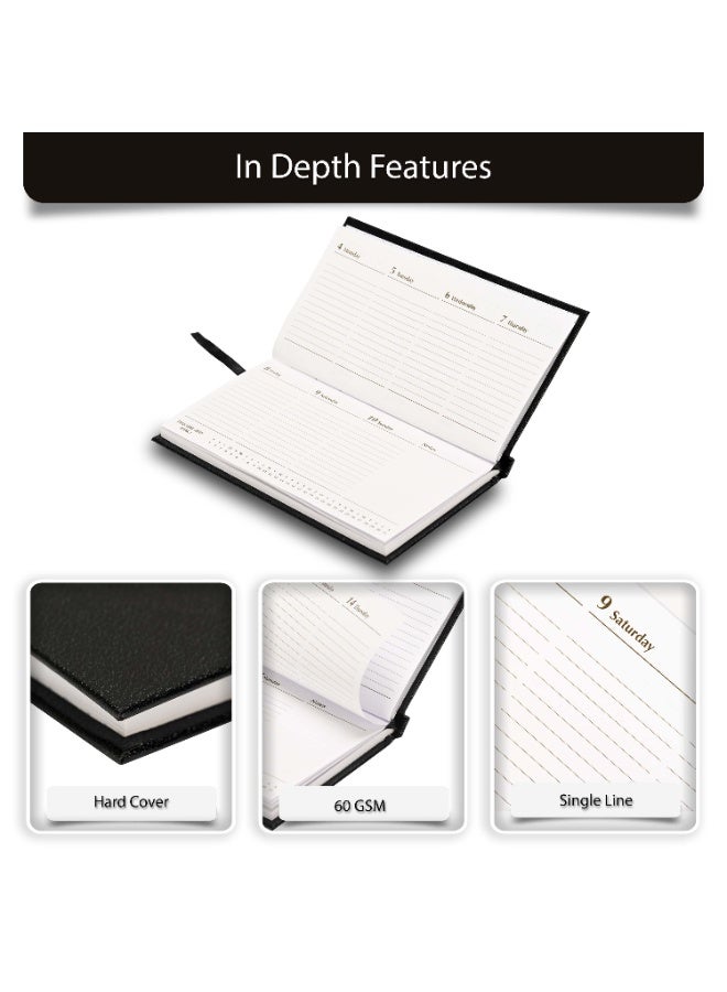FIS 2027 Slim Diary, Slim Size 170x90mm, Hard Cover Vinyl Materials, 1 Week at a Glance, Landscape Format, 60gsm White Paper, Black Cover - FSDI51E27BK - Image 5