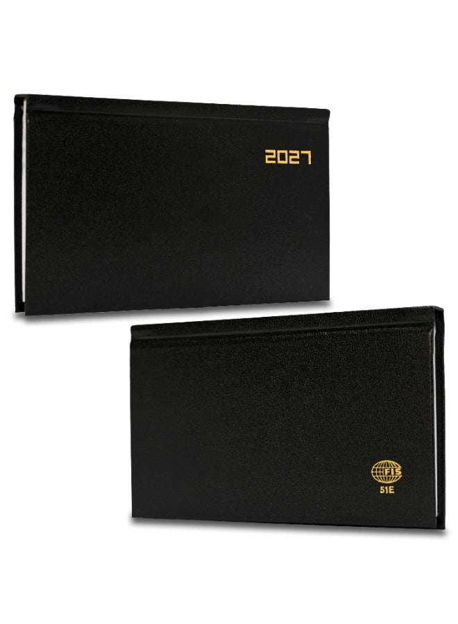 FIS 2027 Slim Diary, Slim Size 170x90mm, Hard Cover Vinyl Materials, 1 Week at a Glance, Landscape Format, 60gsm White Paper, Black Cover - FSDI51E27BK - Image 3