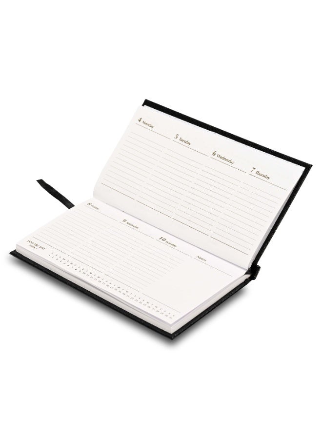 FIS 2027 Slim Diary, Slim Size 170x90mm, Hard Cover Vinyl Materials, 1 Week at a Glance, Landscape Format, 60gsm White Paper, Black Cover - FSDI51E27BK - Image 2