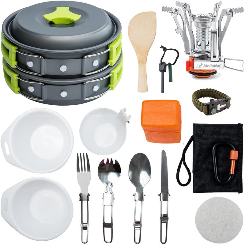 MalloMe Camping Cookware 18pc Mess Kit wBackpacking Stove Camping Cooking Set for Backpacking Gear Camping Pots and Pans Set wCamping Pot Pan Stove Utensils Camp Kitchen Equipment Accessories - Image 2