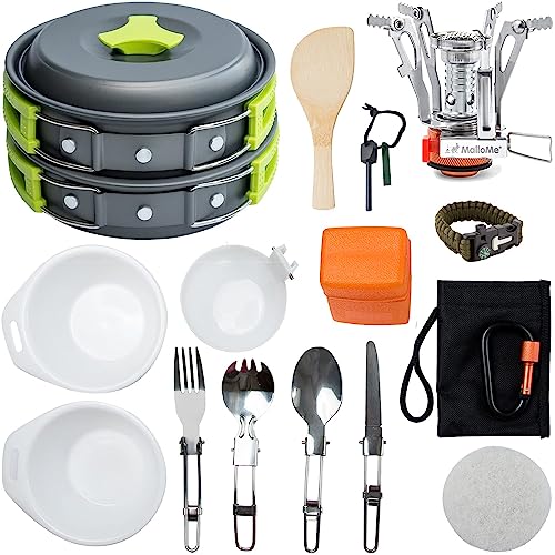 MalloMe Camping Cookware 18pc Mess Kit wBackpacking Stove Camping Cooking Set for Backpacking Gear Camping Pots and Pans Set wCamping Pot Pan Stove Utensils Camp Kitchen Equipment Accessories - Image 1