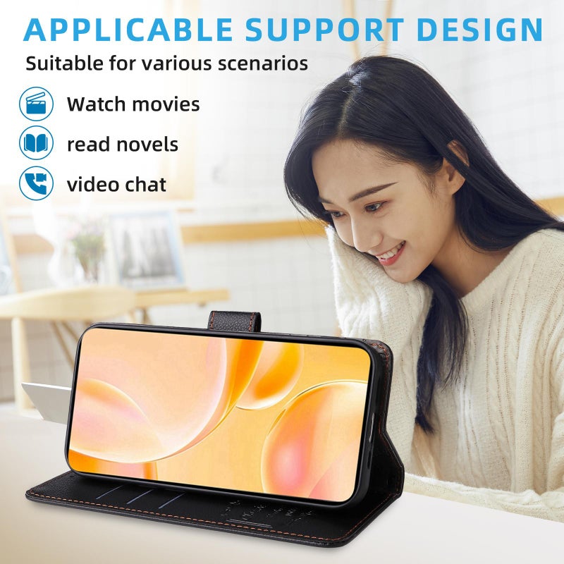 erorex For Redmi 14C 4G / 5G / 14R / Poco M7 Litchi Texture RFID Blocking 3-Card Wallet Leather Phone Case(Black) - Image 5