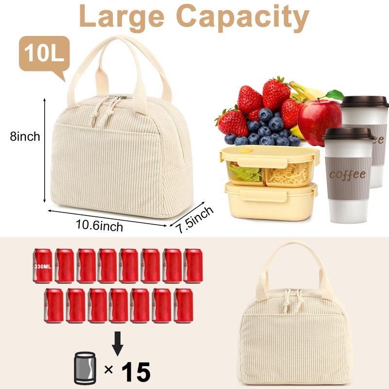 Bluboon Lunch Bag for Women Men Cute Corduroy Lunch Tote Bags Reusable Insulated Lunch Box Large Capacity Reusable Insulated Cooler for Work Picnic or Travel - Image 3