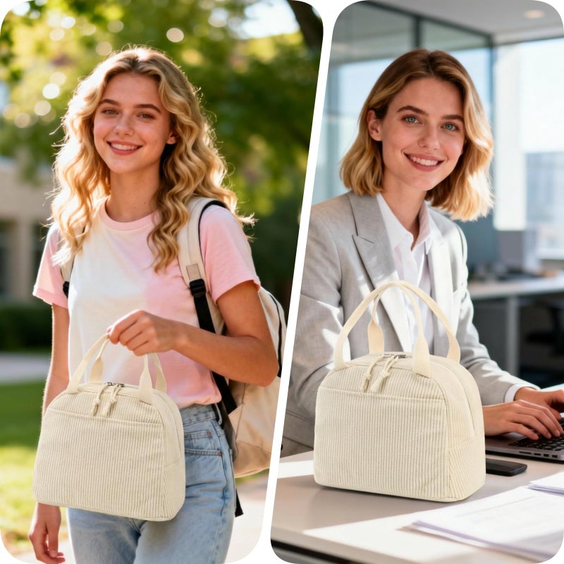 Bluboon Lunch Bag for Women Men Cute Corduroy Lunch Tote Bags Reusable Insulated Lunch Box Large Capacity Reusable Insulated Cooler for Work Picnic or Travel - Image 2