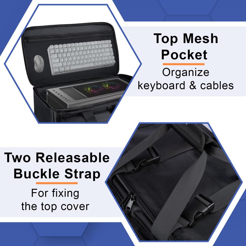 Wigojoy Computer Desktop Mid Tower Large Carrying Case, PC Travel Case for Computer's Box for Moving, Portable Gaming Backpack for Keyboard, Mouse and Accessories,Compatible with ATX/M-ATX mainframe chassis - Image 5