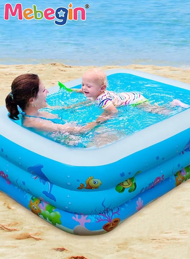 MEBEGIN 260*170*60cm Rectangle Shape Inflatable Swimming Pool with Marine Animal Print, Thickened Swimming Pool, Paddling Pool with Inflatable Safety Bubble Bottom, Durable Multifunctional Blow up Pool, Family Lounge Pool, Ideal Choice for Indoor Entertainment and Outdoor Activities - Image 3