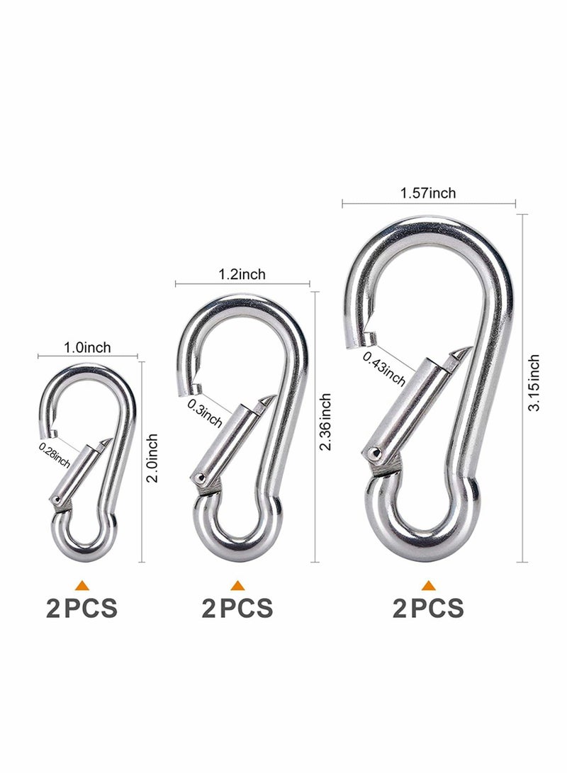 Generic 6Pcs Spring Snap Hooks Carabiner, 304 Premium Stainless Steel Heavy Duty Carabiner Clips Assorted Sizes (2, 2.36, 3.15 inch) for Camping, Fishing, Hiking, Traveling, Backpack, Keychain  - Image 4